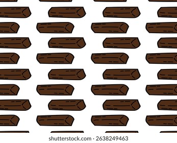 Seamless Doodle Pattern of Chocolate Bars or Wood Logs. Hand Drawn Cartoon Style Vector. Seamless vector pattern featuring hand-drawn brown blocks that resemble either chocolate bars or wooden logs.

