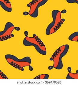 seamless doodle pattern. climbing shoes. vector illustration