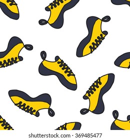 seamless doodle pattern. climbing shoes. vector illustration