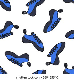 seamless doodle pattern. climbing shoes. vector illustration