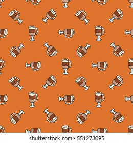 Seamless doodle pattern with coffee cups. Vector illustration