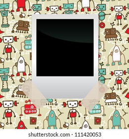 seamless doodle pattern with colorful robots and blank film taped to it (eps10)