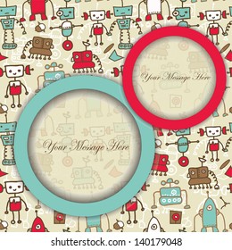 seamless doodle pattern with colorful robots and place for your greeting (eps10)