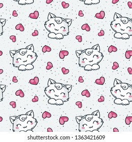 Seamless doodle pattern with cute animal elements. Endless vector image