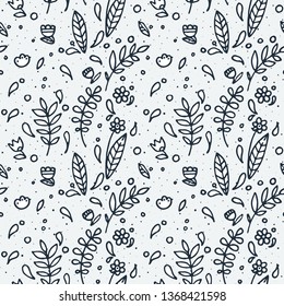 Seamless doodle pattern with cute floral elements. Endless vector image