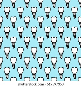seamless doodle pattern. dental implant. vector illustration