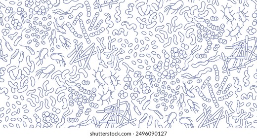 Seamless doodle pattern of diverse bacteria in gut microbiota.