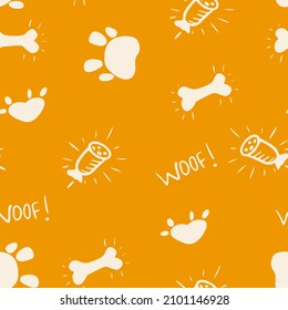 seamless doodle pattern with dog's bone, sausage, paw