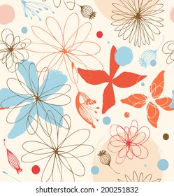 Seamless doodle pattern with drawn flowers. Cute background. Beauty decorative lace pattern