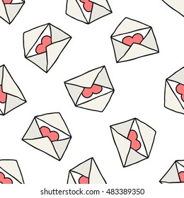 seamless doodle pattern. envelope with heart. vector illustration