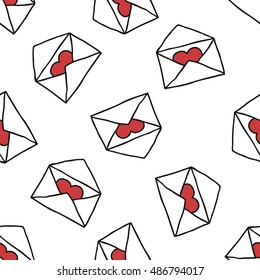 seamless doodle pattern. envelope with heart. vector illustration