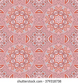 Seamless doodle pattern. Ethnic motives. Grey and pink colors