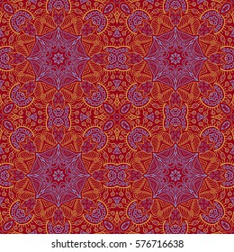 Seamless doodle pattern. Ethnic red motives. Zentagl