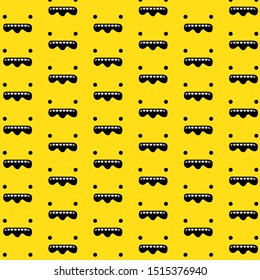 Seamless doodle pattern with face emoji smile illustration. Face line art vector pattern isolated on yellow background.