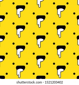 Seamless doodle pattern with face emoji smile, sad, hungry, funny face illustration. Line art vector pattern isolated on yellow background. Vector for home wallpaper, wall decoration and book cover.