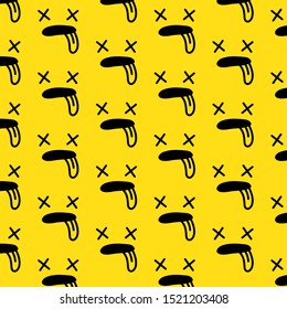 Seamless doodle pattern with face emoji smile, sad, hungry, funny face illustration. Line art vector pattern isolated on yellow background. Vector for home wallpaper, wall decoration and book cover.