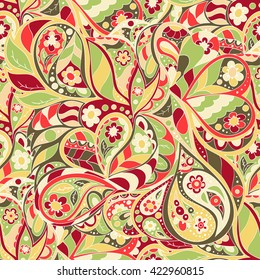 Seamless doodle pattern. Floral doodle wavy patterns. Cute background for textile, creativity and your design