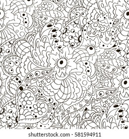 Seamless doodle pattern. Floral doodle wavy patterns. Cute background for textile, creativity and your design