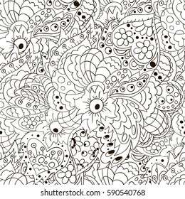 Seamless doodle pattern. Floral doodle wavy patterns. Cute background for textile, creativity