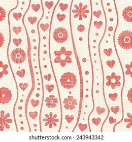 seamless doodle pattern with flowers and hearts