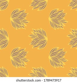 Patrón de doodle sin fisuras con ornamento de contorno de follaje. Fondo naranja. Impresión botánica de verano. Ideal para envolver papel, textil, papel de tela y papel pintado. Ilustración vectorial.