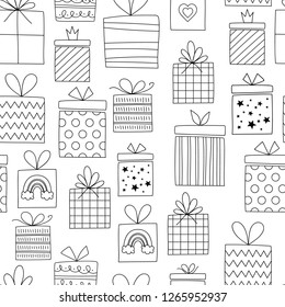 Seamless doodle pattern with gift boxes