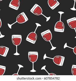 seamless doodle pattern. glass of wine. vector illustration