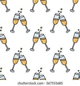 seamless doodle pattern. glasses of champagne. vector illustration