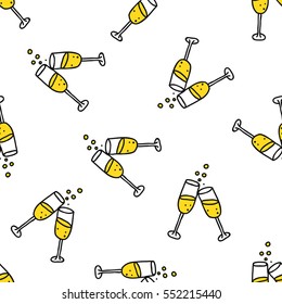 Seamless Doodle Pattern. Glasses Of Champagne. Vector Illustration