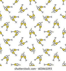 seamless doodle pattern. glasses of champagne. vector illustration