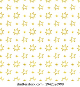 Seamless doodle pattern golden stars on white backgroung