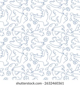 Seamless doodle pattern. Hand drawn birds in scribble style. Vector trendy ornament