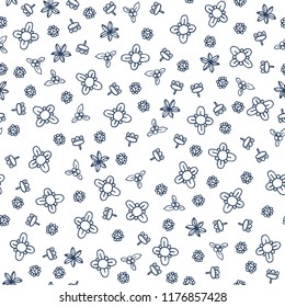 seamless doodle pattern, hand-drawn floral elements, monochrome pattern with linear objects, eps8