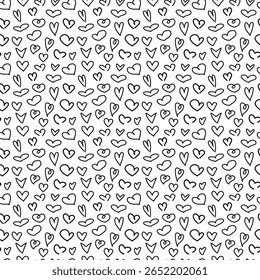 Seamless doodle pattern with hand-drawn hearts and love symbols.

