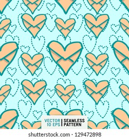 seamless doodle pattern with heart shaped envelops