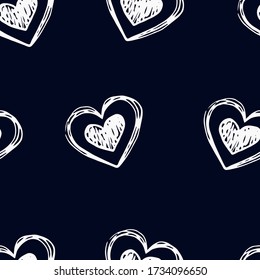 Seamless doodle pattern with hearts. Hand drawn illustration for cards, posters, banners, textile and other design.