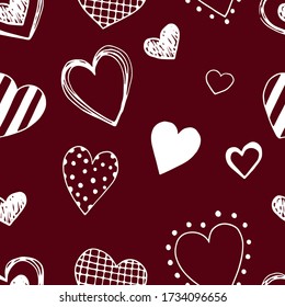 Seamless doodle pattern with hearts. Hand drawn illustration for cards, posters, banners, textile and other design.