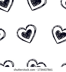 Seamless doodle pattern with hearts. Hand drawn illustration for cards, posters, banners, textile and other design.