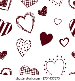 Seamless doodle pattern with hearts. Hand drawn illustration for cards, posters, banners, textile and other design.