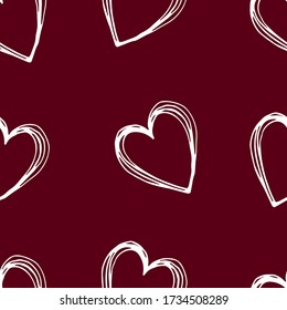 Seamless doodle pattern with hearts. Hand drawn illustration for cards, posters, banners, textile and other design.