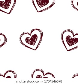 Seamless doodle pattern with hearts. Hand drawn illustration for cards, posters, banners, textile and other design.