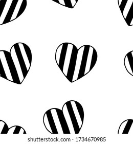 Seamless doodle pattern with hearts. Hand drawn illustration for cards, posters, banners, textile and other design.