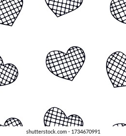 Patrón de doodle sin fisuras con corazones. Ilustración dibujada a mano para tarjetas, carteles, carteles, textiles y otros diseños.