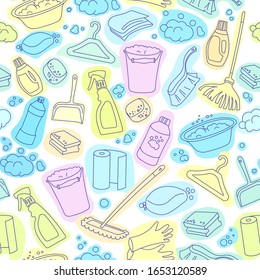 Seamless doodle pattern of house cleaning icons.eps