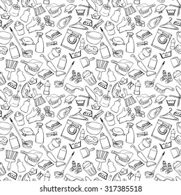 Seamless Doodle Pattern Of House Cleaning Icons