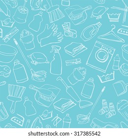 Seamless doodle pattern of house cleaning icons