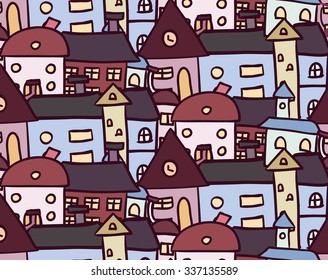 Seamless doodle pattern with houses for your creativity