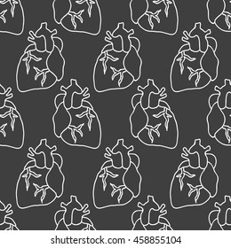 seamless doodle pattern. human heart. vector illustration