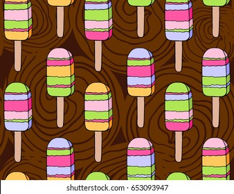 Seamless doodle pattern with  ice cream. Hand drawn illustration