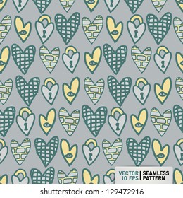 seamless doodle pattern with jailed hearts